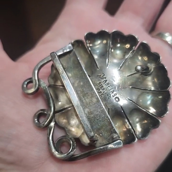 Designer Pat Areias Sterling Silver and Blue Stone Floral Belt Buckle Flower - Picture 3 of 6